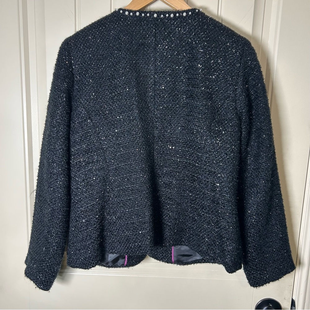 RSVP by Talbots Women’s Black Tweed Pearl-Trim Jacket Elegant Topper Size 10P - Picture 14 of 16